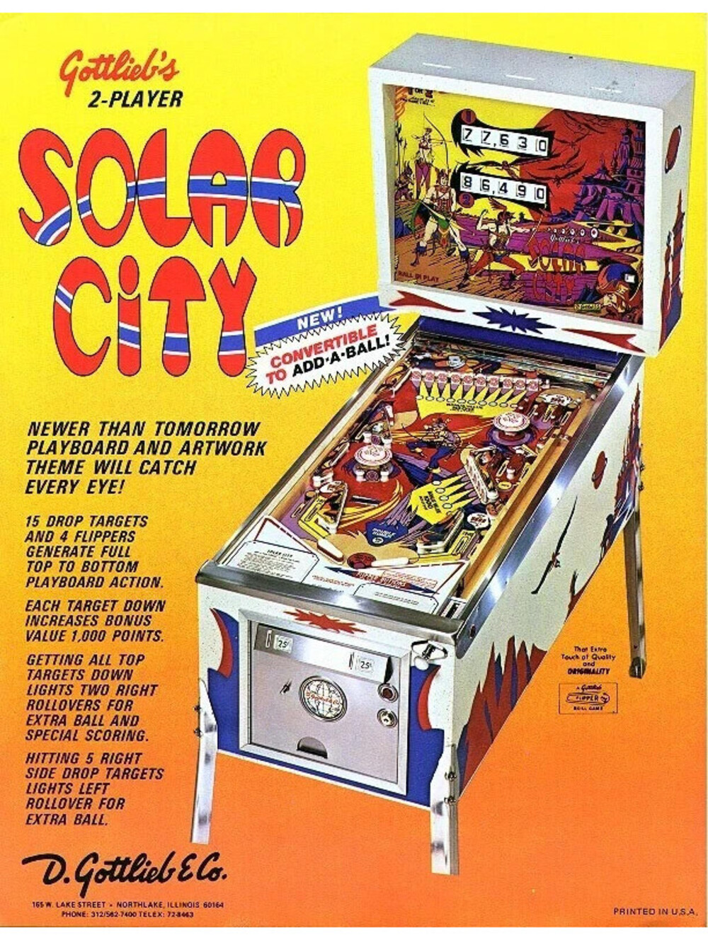Gottlieb Solar City Pinball Machine FLYER Original 1977 Ad Promo Insert